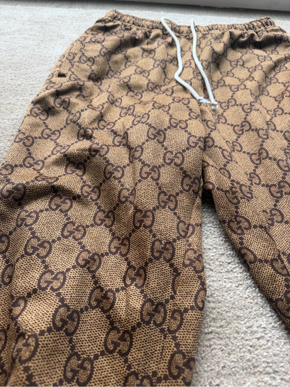 Gucci Brown Monogram Kids Jogger Pants with Drawstring